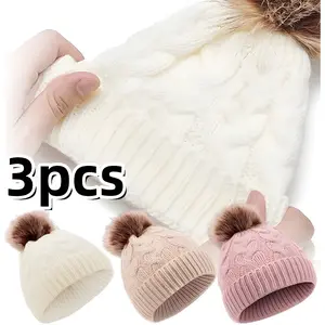 Pack Of 3 Warm Beanie Hats,Warm Winter Hats for Boys and Girls,Winter Warm Hat for 0-24 Month