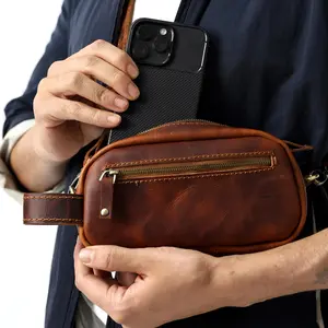 Genuine Leather Handbag for Men, Handmade Leather Minimalist Crossbody Bag