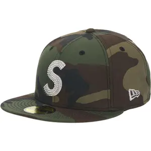 711777 Supreme Swarovski S Logo New Era 59Fifty Fitted Hat Woodland Camo