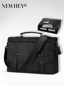 Men's 17-Inch Waterproof Messenger Bag, Vintage Leather Laptop Briefcase, Large Computer Satchel, Retro Shoulder Bag for Men