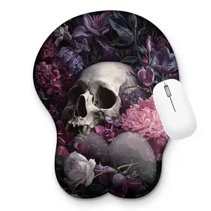 Aesthetic Dark Academia Skull Floral Mouse Pad Ergonomic Silicone Wrist Rest Support 8.46x10 inches for Office Home Great Gift Idea Desktop Accessory