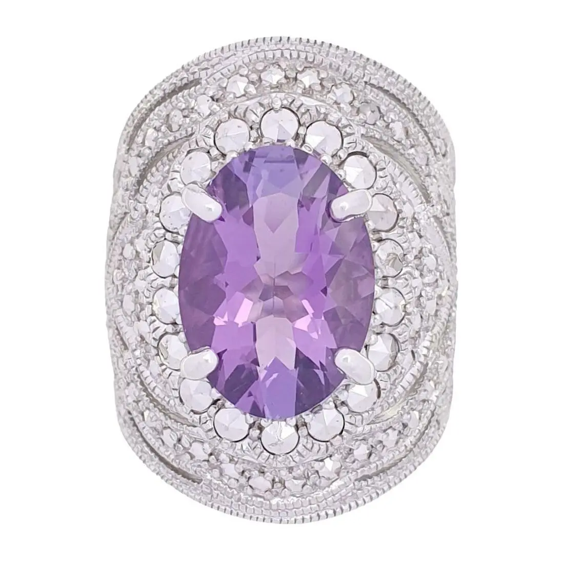 Dallas Prince Designs Chrome Marcasite & Amethy st Band Ring