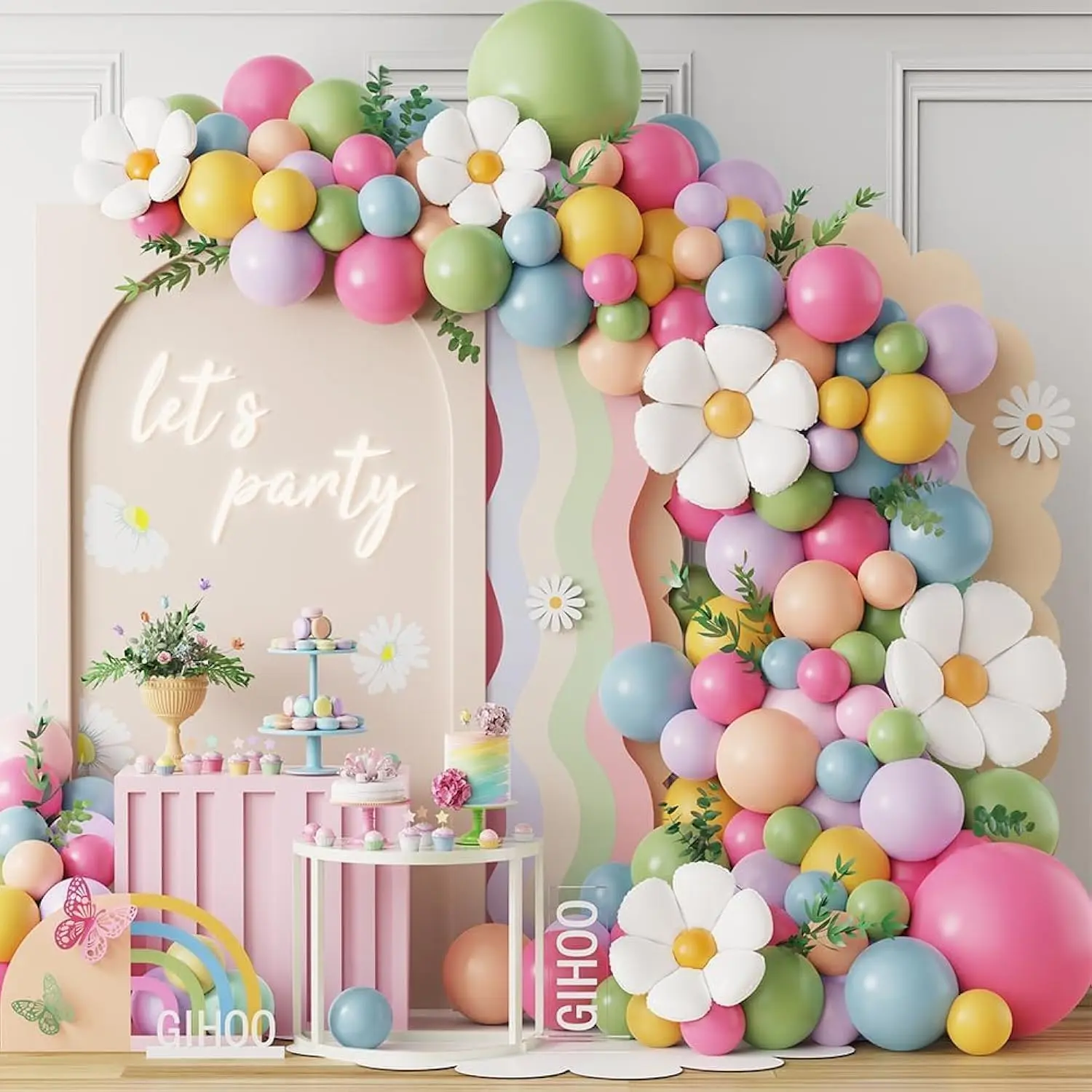 Daisy Flower Balloon Arch Kit 137Pcs Pink And Green Yellow Wildflower Balloons For Wild Flower Baby In Bloom Baby Shower Spring Daisy Theme Birthday 2025 Graduation Party Decorations