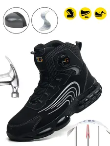 Men's safety shoes, mid-cut protective shoes, anti-smash and puncture-resistant, slip-resistant work shoes, convenient button casual shoes, Steel Toe Shoes, suitable for construction sites, warehouses, blue-collar workers, holiday gifts