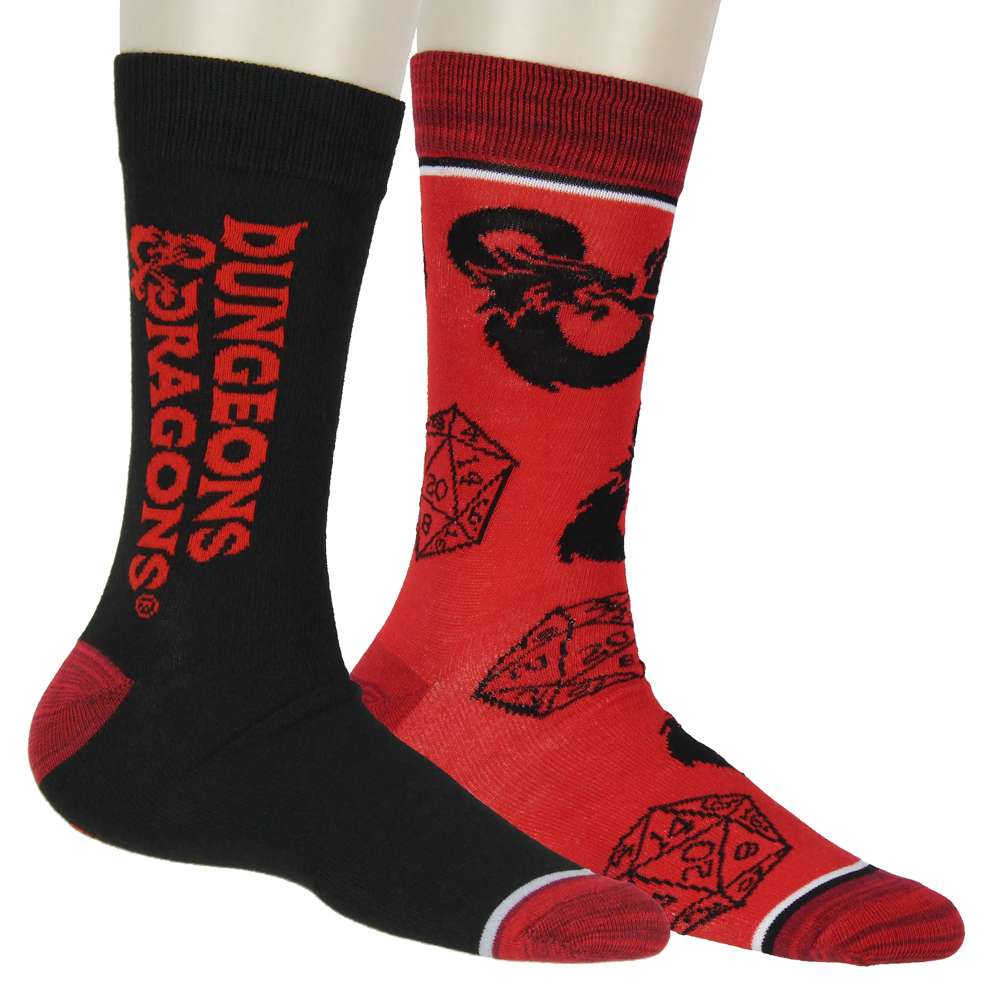 Dungeons and Dragons Socks Men's 2 Pack Dice And Dragon Design Crew Sock, Polyester, Black