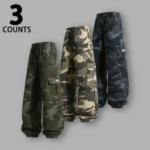 Men’s 3-Pack Minimalist Camo Cargo Joggers - Combat Multi-Size Pants, Elastic Waist Drawstring, Baggy Tapered Fit, Functional Flap Pockets, Ultra Lightweight Soft Fabric, Streetwear Hip Hop Basic Bottoms, Combat Men's Pants, Multi-Size Men's Pants