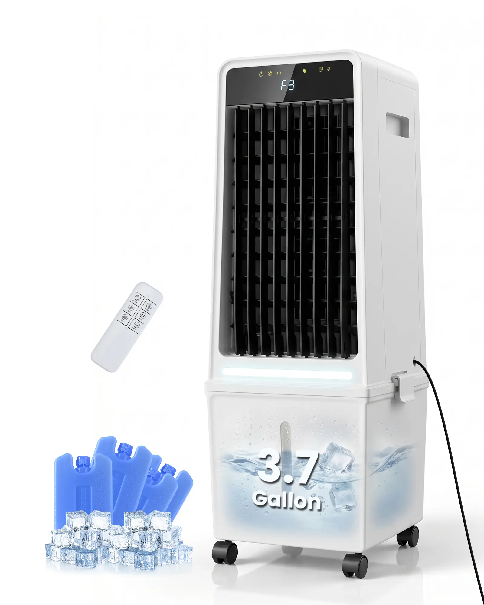 Air Choice Swamp Cooler, 30" Windowless Portable Air Conditioners with 3.7Gal Water Tank, 4 Ice Packs, Oscillation,  3 Speeds/Modes, 12H Timer, Night Light, Portable Swamp Cooler for Bedroom Office