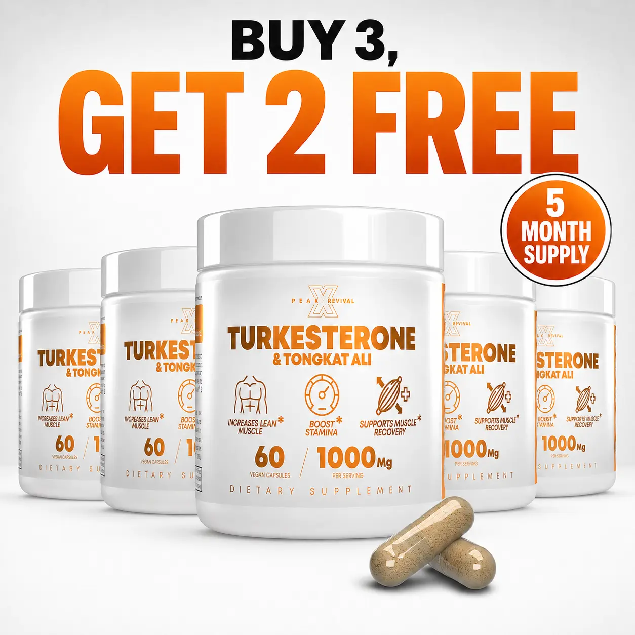 Peak Revival-X Turkesterone & Tongkat Ali 5 Month Supply – 1000mg Per Serving – 300 Capsules Total – Non-GMO Gluten-Free Dietary Supplement