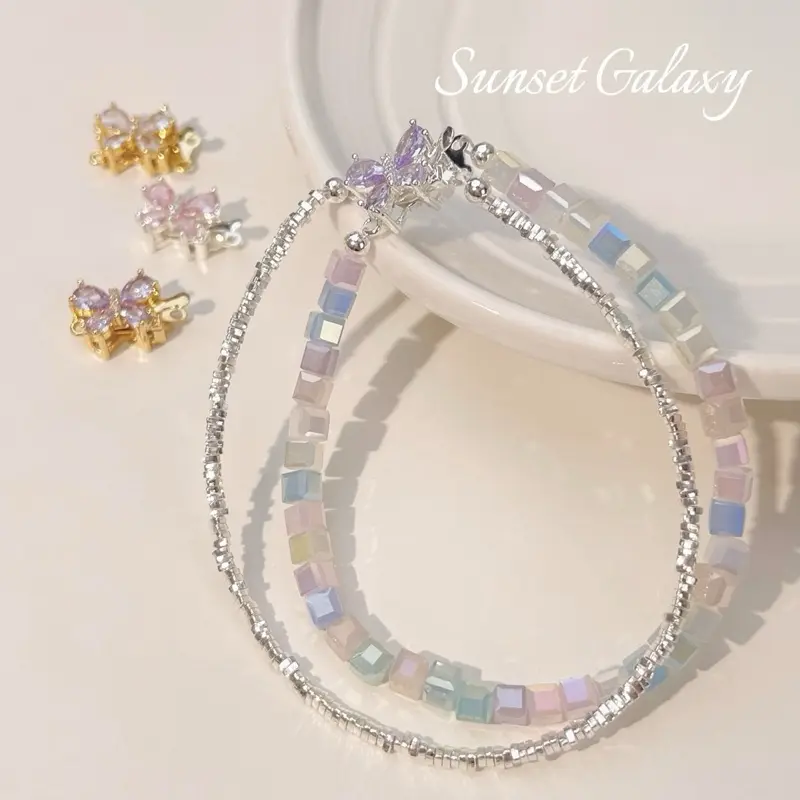 【D006】copper inlaid butterfly buckle double row latch buckle bracelet necklace closing buckle fashion diy accessories handmade