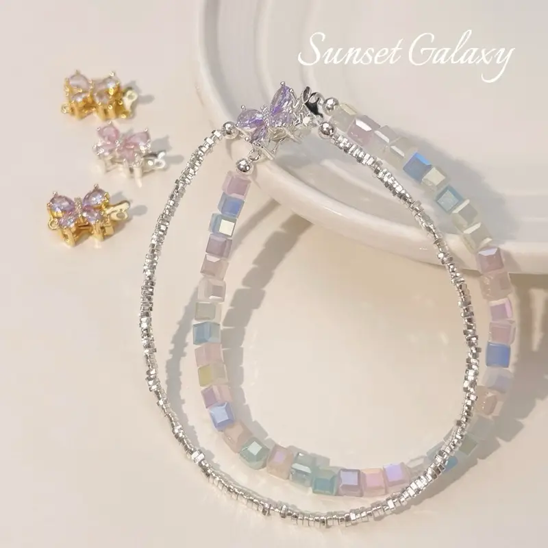 【D007】copper inlaid butterfly buckle double row latch buckle bracelet necklace closing buckle fashion diy accessories handmade