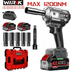 WIIRIK 1200NM (900FT-LBS) Cordless lmpact Wrench, For Automobiles, Trucks, 2x 4.0Ah Batteries, Fast Charger, 3000RPM, 5 Sockets & 1 Extension Bar High Torque Impact Power Tool Compatible