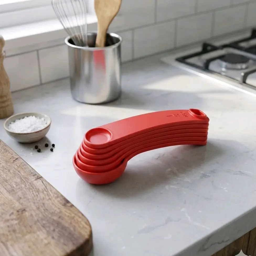 Salmon-colored measuring spoons Salmon-colored measuring spoons