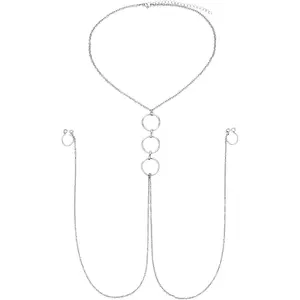 D.Fake Nipple Piercing with Chain Fake Nipple Rings Women Sexy Non Piercing Nipple Ring with Necklaces Adjustable Nipple Noose Fake Nipple Ring Non Piercing Nipple Jewelry