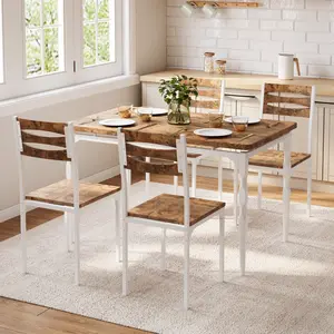 Space-Saving 5 Piece Industrial Dining Table Set for 4 – Modern Rectangular Table & 4 Chairs, Compact Design, Fits Dining Room or Apartment – Brown or Black Finish