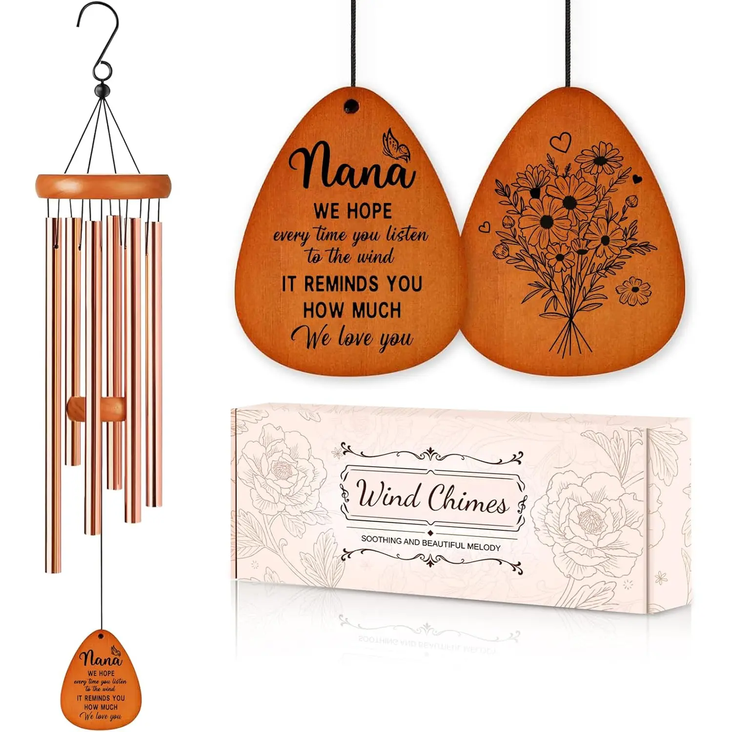 Gifts for Nana, Wind Chimes for Nana, Mother's Day Best Gift for Nana, Heartfelt Birthday Present from Grandkids, Unique Gifts Ideas for Mothers Day, Thanksgiving, Christmas, Festival (Rose Gold)
