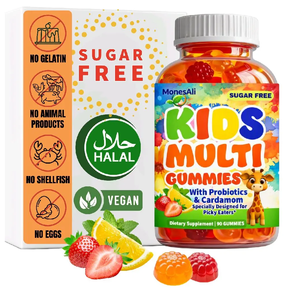 MonesAli Kids Multivitamin Dietary Supplement Gummies - with Magnesium, Probiotics, Appetite Booster - Halal, Vegan, Sugar-Free, 90 Count