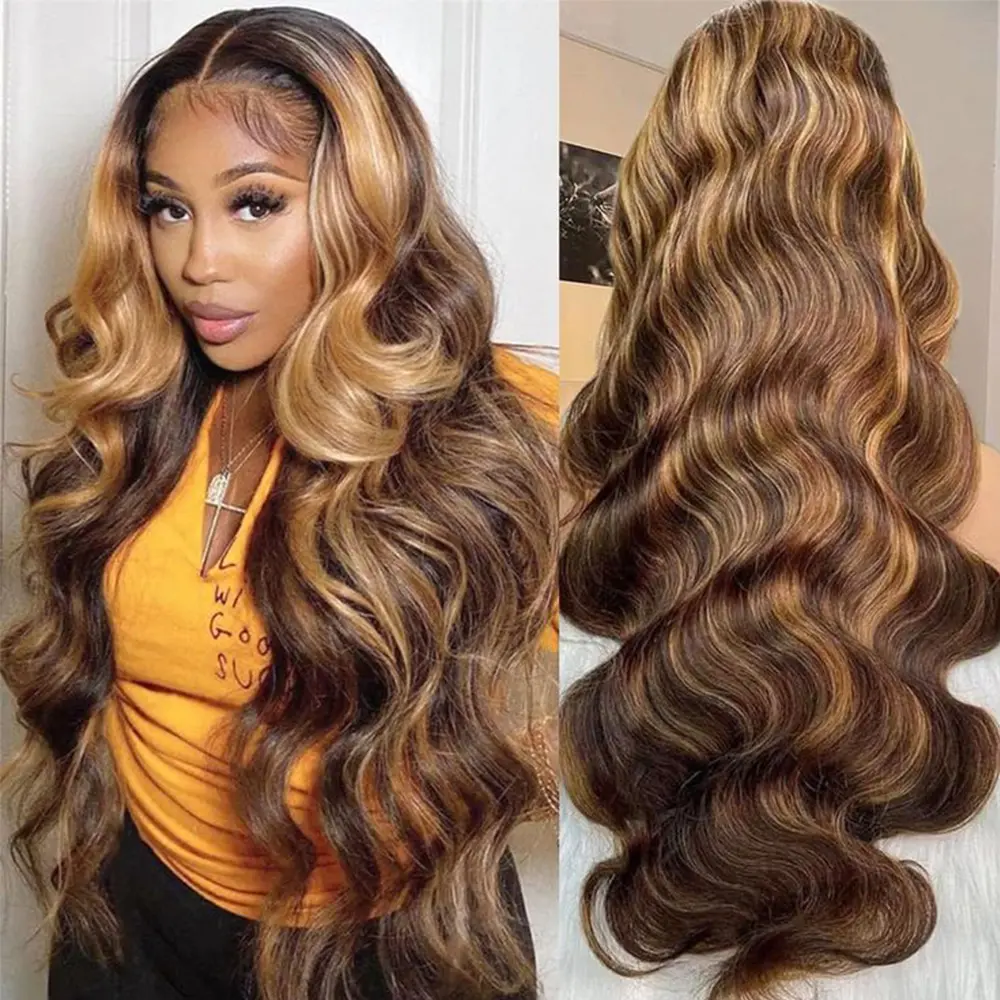 P4 27 Highlight Body Wave Human Hair Wigs Pre Plucked HD 13x6 Lace Frontal Wigs Highlight Deep Wave Lace Front Human Hair Wigs For Women 180% Density