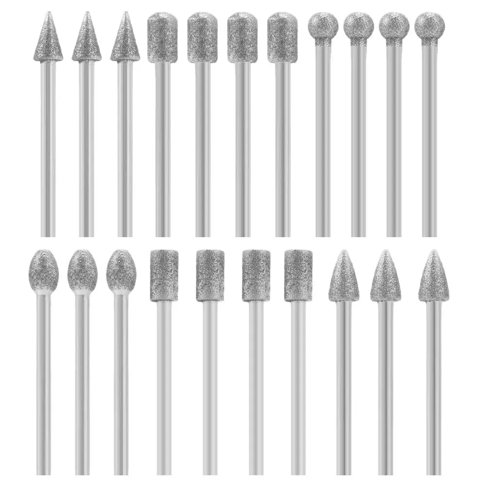 20PCS Jewelers Diamond Grinding Burrs Set - 1/8" Shank Works with Any Rotary Tools, 6 Shapes for Stone Carving, Touch-Up, Grinding, Polishing Specialty Kitchen Utensil Materials (Stone, Glass/Ceramic)