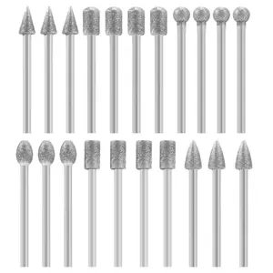 20PCS Stone Carving Set Polishing Diamond Burrs, Rotary Tools Accessories Grinding Burrs with 1/8 inch Shank For Carving, Engraving, Grinding, Polishing Stone, Glass, Jewelry, Ceramics, Rock