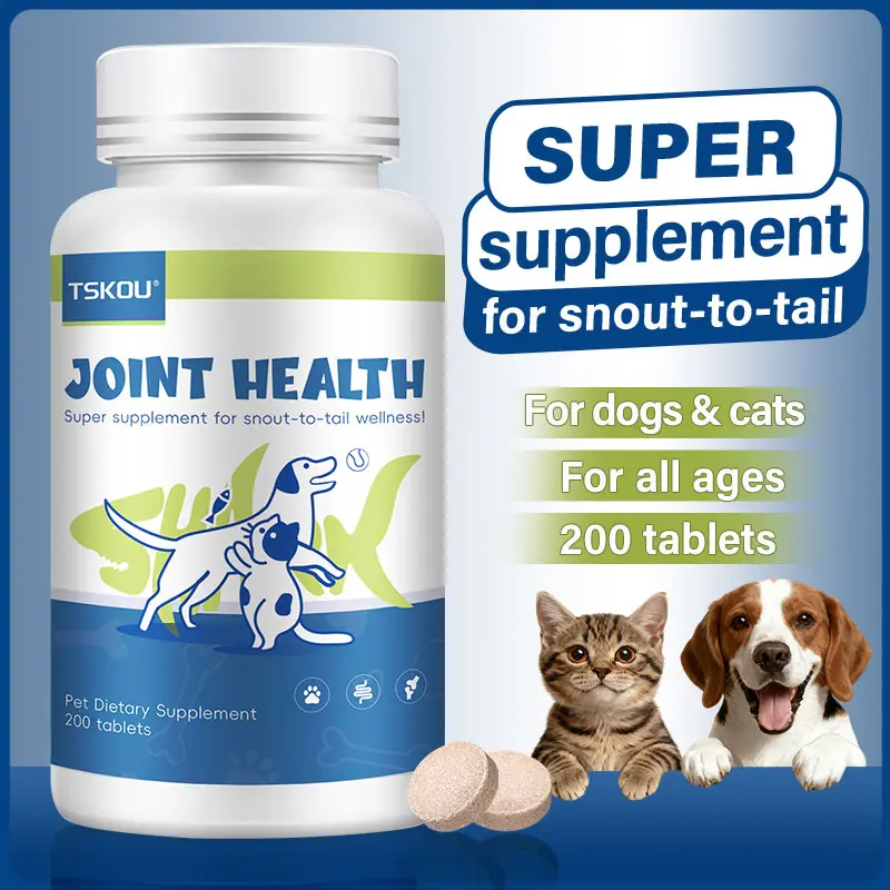 TSKOU Shark Chondroitin Tablets for Dogs & Cats | Joint Health Supplement for All Ages | 200 Tablets | Pet Supplement | With Chondroitin, Glucosamine & Collagen