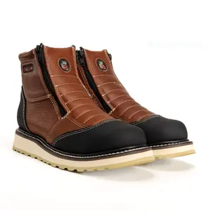 KW337 Zipper Dual Density Sole Full Grain Leather Construction Welt Mens Work Boots Brown & Black for Sturdy Workwear
