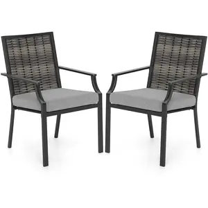 COSTWAY - Patio Wicker Chairs Set of 2 Stackable Rattan Armchairs with Removable Cushions-Grey