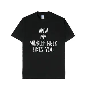 Rude and Sarcastic Middle Finger Likes You T Shirt with Funny Slang Print Crew Neck Regular Fit All Sizes Black Street Fashion Perfect Gift for Men Women Dads Moms and Friends