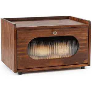 Bread Box for Kitchen Countertop Storage Wooden Breadbox Holder Container Morden Rustic Fresh Bread Keeper Farmhouse Stackable Organizer Bin for Homemade  Shelf  Window (Brown)