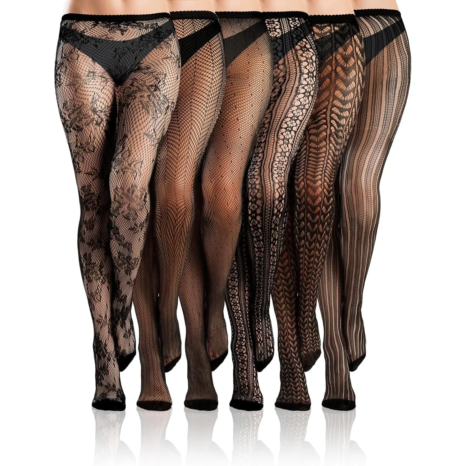 Women's 6-Pair Outdoor Striped Mesh Thigh High Stockings - Full Length Pantyhose for Halloween Aesthetic