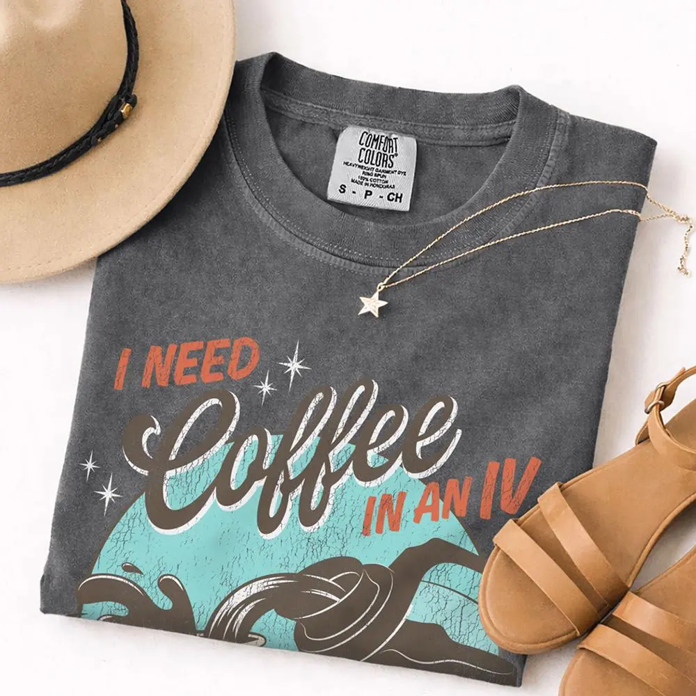 Gilmore Girls I Need Coffee In An IV  T-Shirt, Coffee Lover Graphic Tee, Funny TV Show Inspired Shirt, Cozy Oversized Bookish Tee, Crewneck Sweatshirt Gift for Women