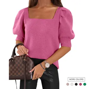 Danedvi Women's Puff Sleeve Lantern Knitwear Tops - 2025 Spring Summer Trendy, Lightweight, Dressy Casual T-Shirts Blouses for Leggings Pairing