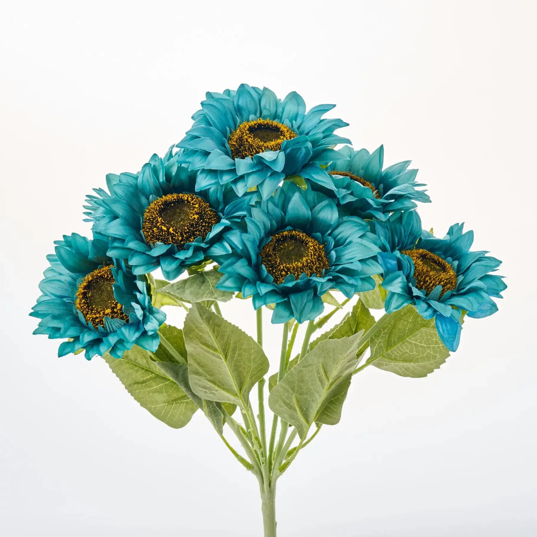 17" Turquoise Blue Bouquet-Shaped Faux Sunflower Heads Bush - Decorative Synthetic Flower Plant, Home Decor Supplies