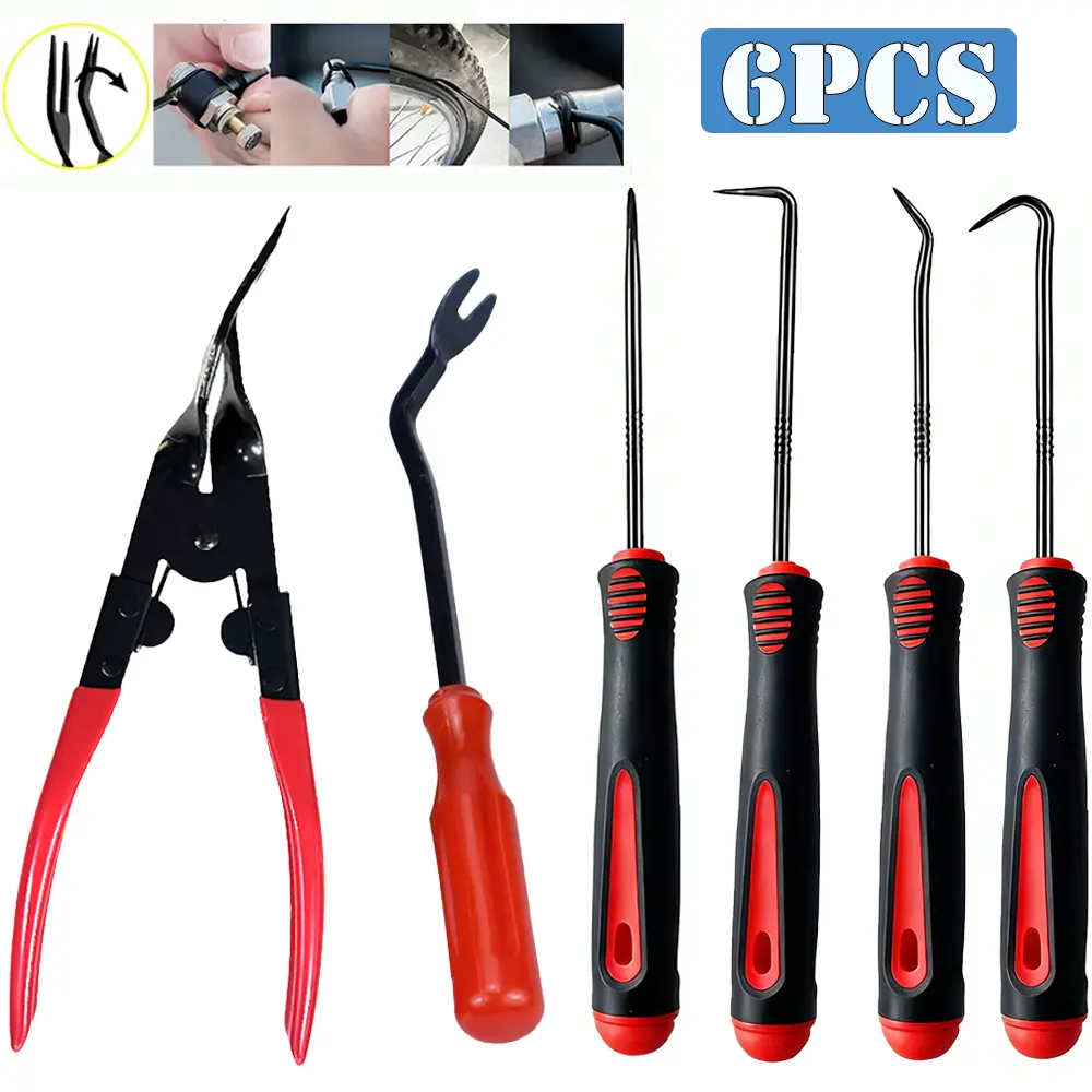 6pcs Car Removal Tools Kit, Including Car Clip Removal Pliers Tools Set O-Ring Oil Seal Screwdrivers Puller Remover O-Ring Seal Gasket Auto Repair Tools Automotive Pry Tool Repair Set