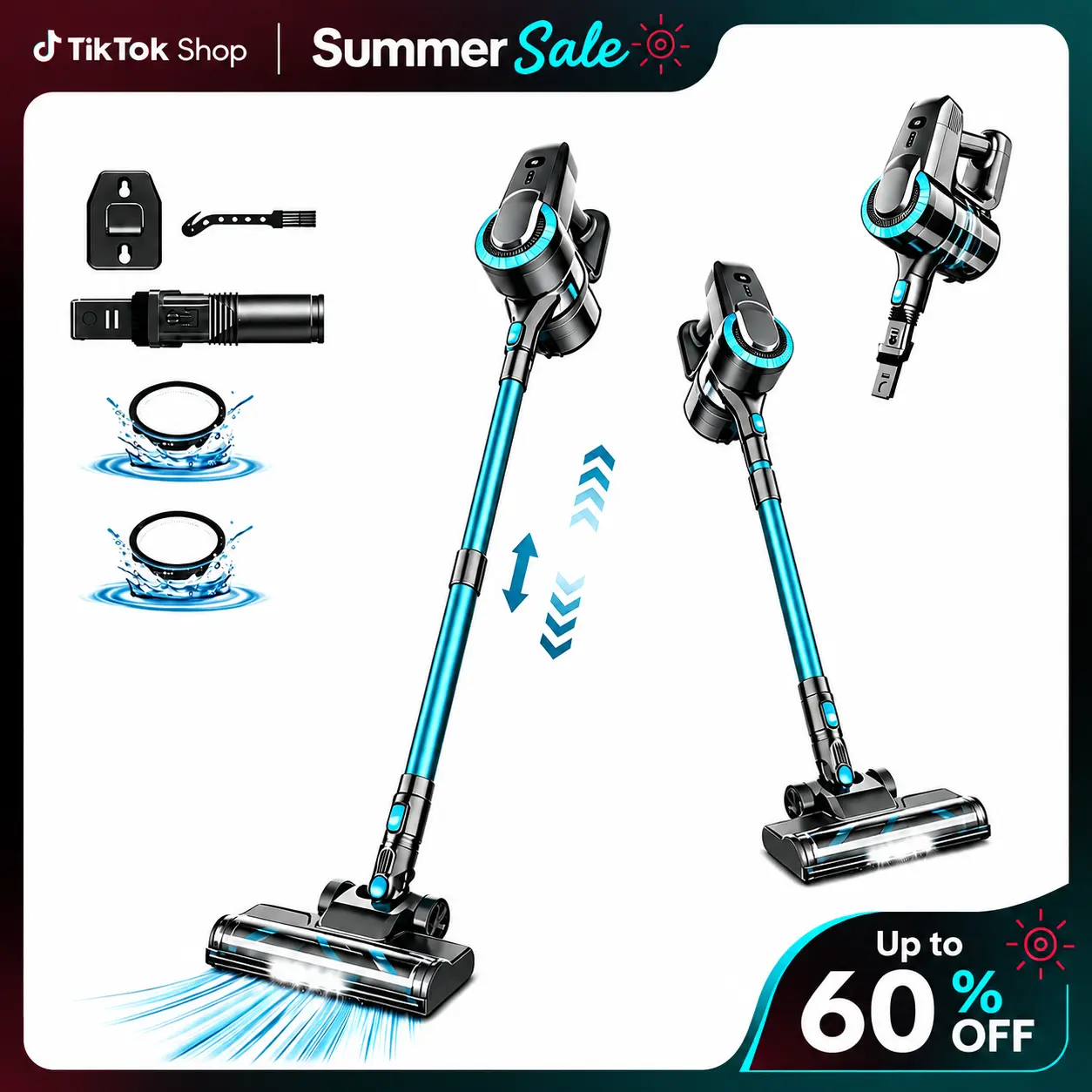 [SummerSale]Devoac N3P Cordless Vacuum, 8-in-1 Rechargeable Stick Vacuum, 20kPa Suction, up to 40 Minutes Runtime, LED-Lit Head, Lightweight Vacuum for Everyday Home Cleaning, Hardwood Floors, Carpets, Tiles, Cars,  Pet Hair