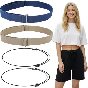 Adjustable Tuck Band Set for Crop Tops, 4 Pack Invisible Shirt & Sweater Tuck Band Elastic Waist Belt for Women, Easy Tucking
