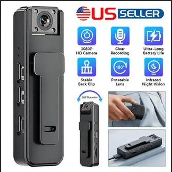 Wearable Wireless Vlog Camera 1080P HD with Clear Recording Ultra Long Battery Life 180° Rotatable Lens Stable Back Clip Infrared Night Vision US Seller