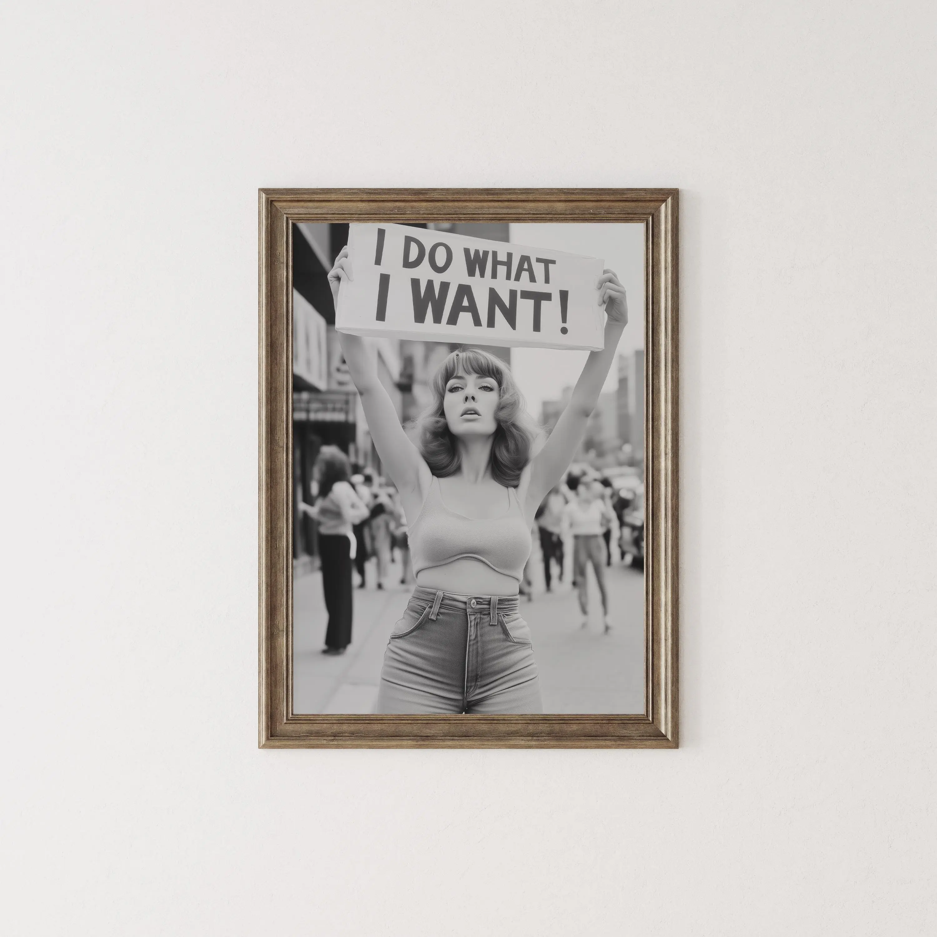 Vintage Woman Protest Print, Black and White Print - I Do What I Want Wall Art - Feminist Print - Vintage Wall Decor, Unframed(Poster only) Box Water Proof