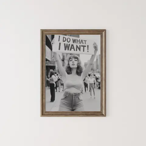 Vintage Black and White Women's Protest Poster Print - Feminist "I Do What I Want" Wall Art, UV Resistant, Waterproof, Unframed Home Decor for College Dorms, Living Rooms, Nurseries with Stripes, College Dorm Decor, Decor For Living Room, Nursery