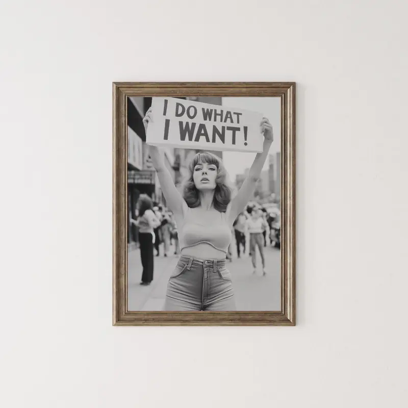 Vintage Black and White Women's Protest Poster Print - Feminist "I Do What I Want" Wall Art, UV Resistant, Waterproof, Unframed Home Decor for College Dorms, Living Rooms, Nurseries with Stripes, College Dorm Decor, Decor For Living Room, Nursery