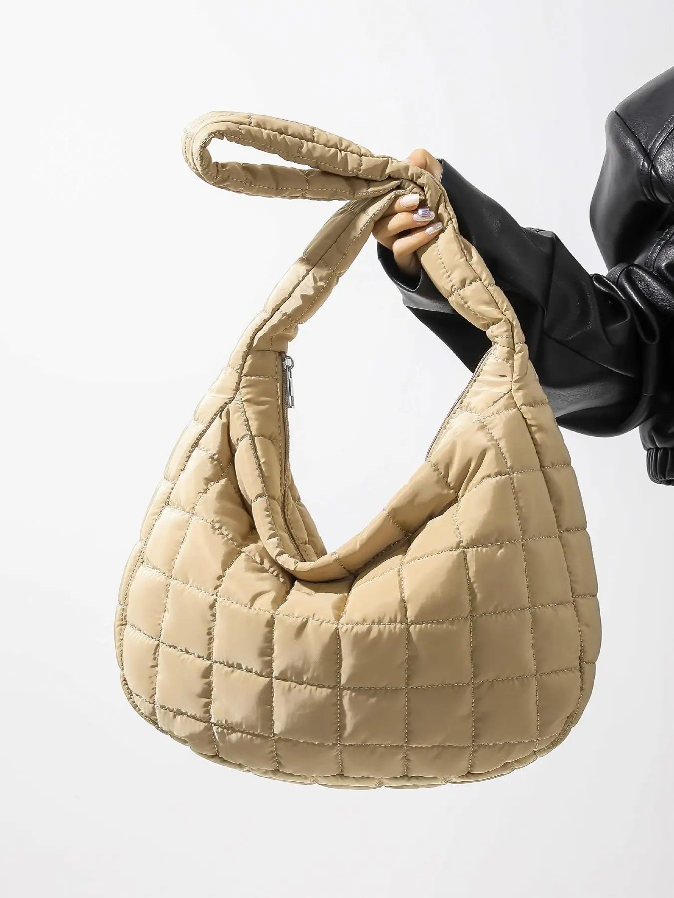 Summer 2025 Women's Solid Quilted Zip Shoulder Bag As Gift, Large Capacity Puffer Shoulder Work Bags, Minimalist Versatile Crossbody Bag for Daily Use