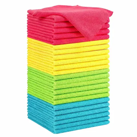 Microfiber Cleaning Cloths, 24-Pack Highly Absorbent Reusable Rags, 4-Color Mix, Soft & Lint-Free Home Care Supplies, 12in x 10.6in, Long-Lasting, Ideal for Kitchen, Bathroom & Car, Ideal For Kitchen, Bathroom, And Car