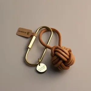 Cartoon Anime Sports Themed Leather Braided Ball Keychain, Stainless Steel & Brass Round Key Ring with Spiral Clasp, Decorative Doll & Rope Design, Valentine'S Day Gift, Women'S Fashion Accessory
