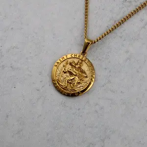 Gold Saint Christopher Pendant Chain Necklace