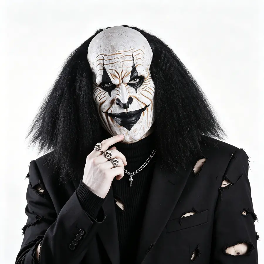 Full Face Realistic Evil Clown Latex Mask with Black Hair - Circus Horror Prop, Unique Mask Design, Halloween Cosplay & TikTok Prank Accessories for Festive Parties, Realistic Mask, Full Face Mask