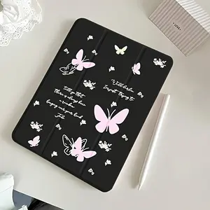 This black, butterfly-patterned case features an adjustable stand and pen slot, and is a foldable, non-slip TPU protective case suitable for Samsung, iPad mini, iPad Air, iPad Pro/iPad 10th and 11th generation iPads.