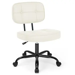 350LB Armless Office Chair - PU Leather Task Chair with Thick Cushion & Lumbar Support for Home Office & Vanity