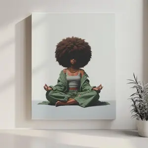 Black Girl Meditation Hand Paper Print - Vintage Wall Art, Room Wall Art, African American Zen Woman Graphic, Afro Spiritual Female Room Decor, Tape-Mounted Home Poster, Thoughtful Gift Artwork