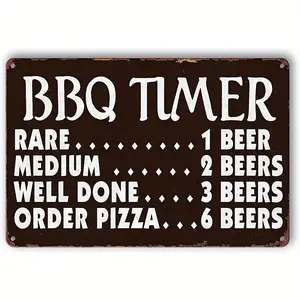 1pc,"BBQ TIMER" Vintage Metal Tin Sign, Poster With Artwork, Restaurant Bar Pub Cafe Coffee Shop Iron Painting, Water-proof & Dust-proof, Funny Home Room Wall Decor, Wedding Birthday Party Supplies, Holiday Accessory, Holiday Ornaments, 8x12in