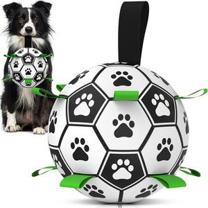 gift for pets, paw pattern football pet toy summer gift, indoor & outdoor pet play supply with nylon strap & hand pump, creative dog chewing ball toy for teeth cleaning