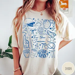 [Sale Up To 50%] Baseball Doodle Comfort Colors® T-Shirt, Hand Drawn Women's Coquette Bow Baseball Tee, Sports Mom Shirt, Game Day Shirt, Graphic Streetwear T-shirt
